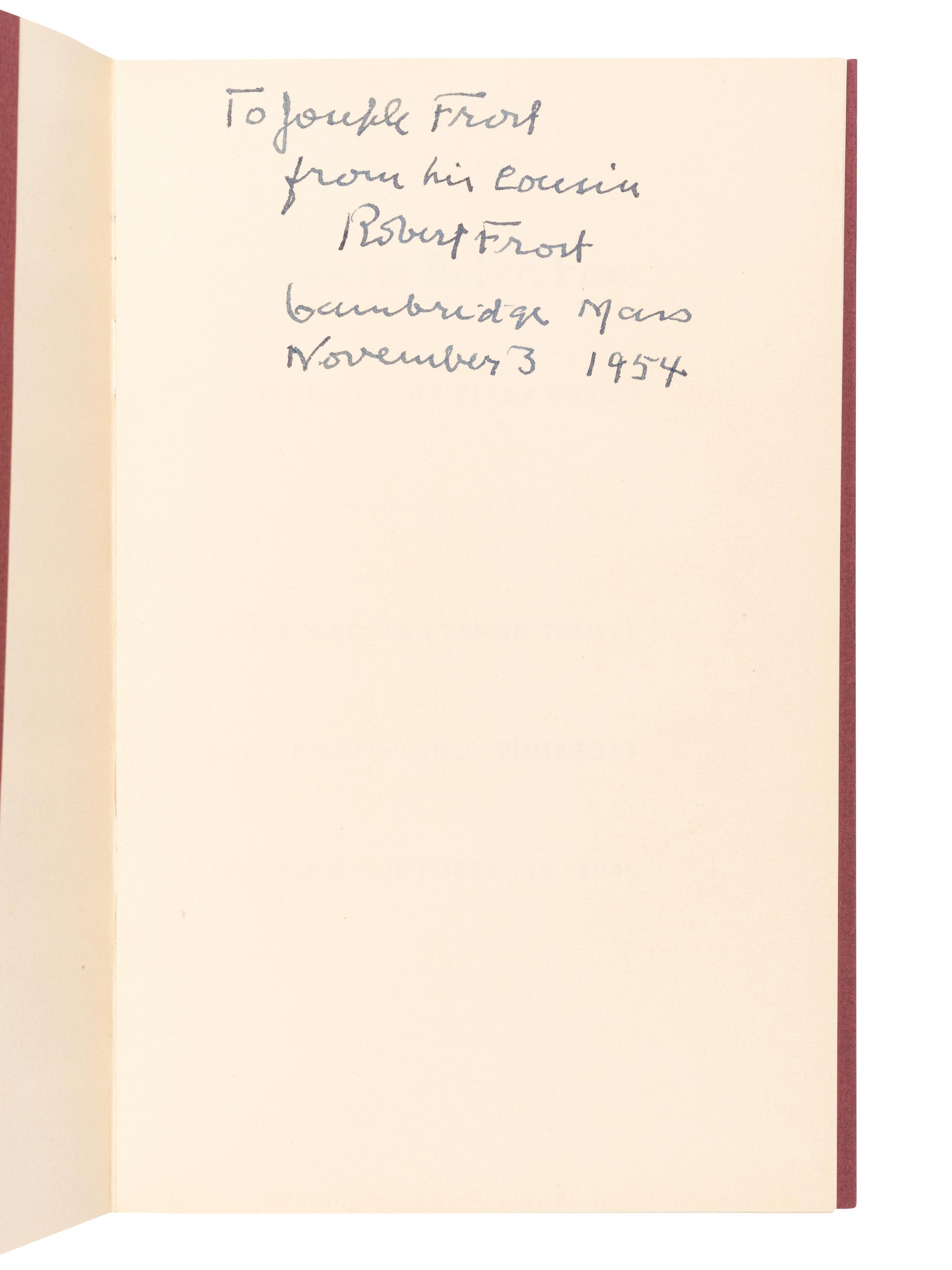 FROST, Robert (1874-1963). A Sermon. New York: The Spiral Press, 1947.