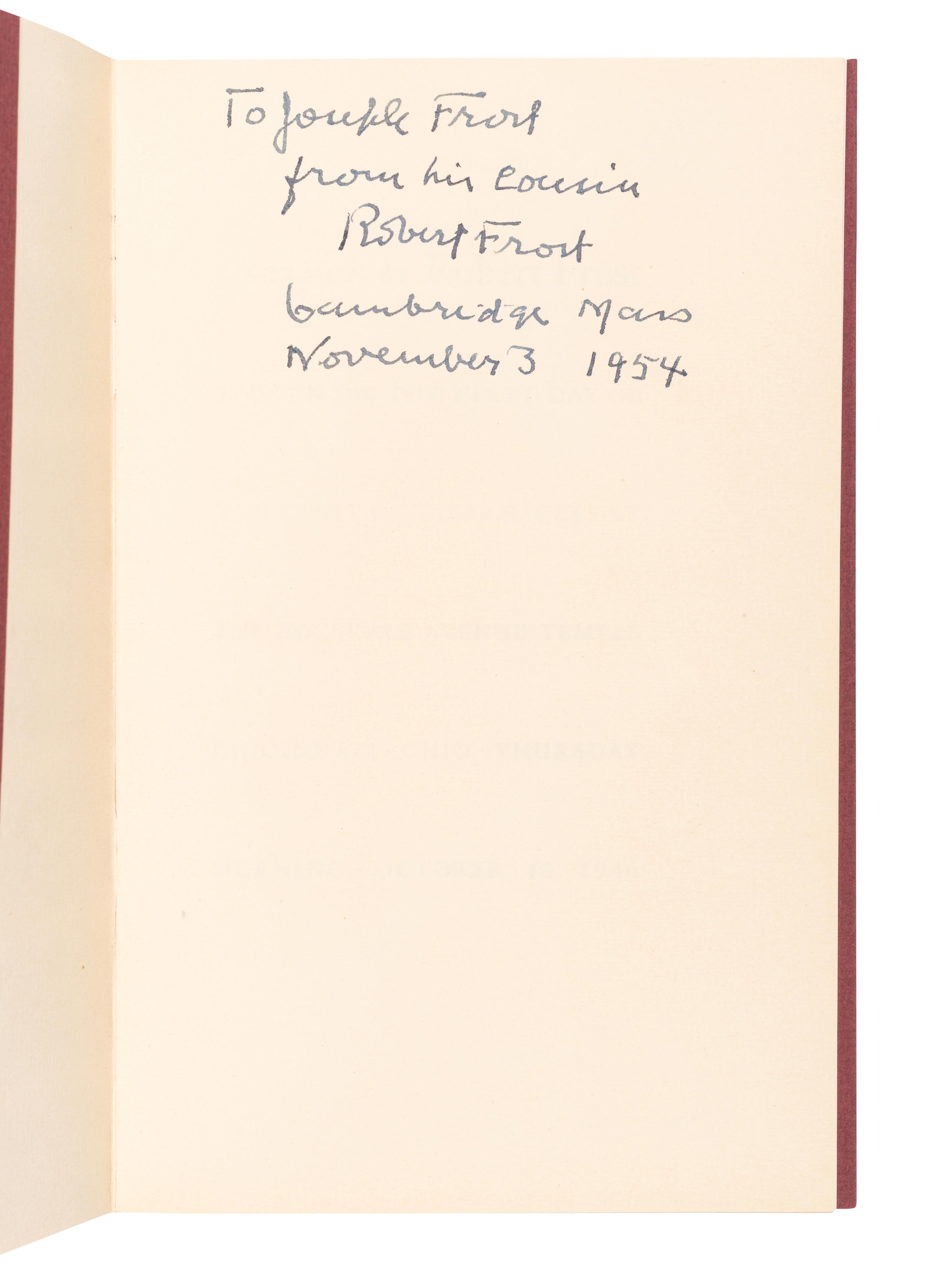 FROST, Robert (1874-1963). A Sermon. New York: The Spiral Press, 1947.