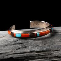 Wes Willie (Diné, b. 1957) — Sterling Silver and Cobblestone Inlay Cuff Bracelet