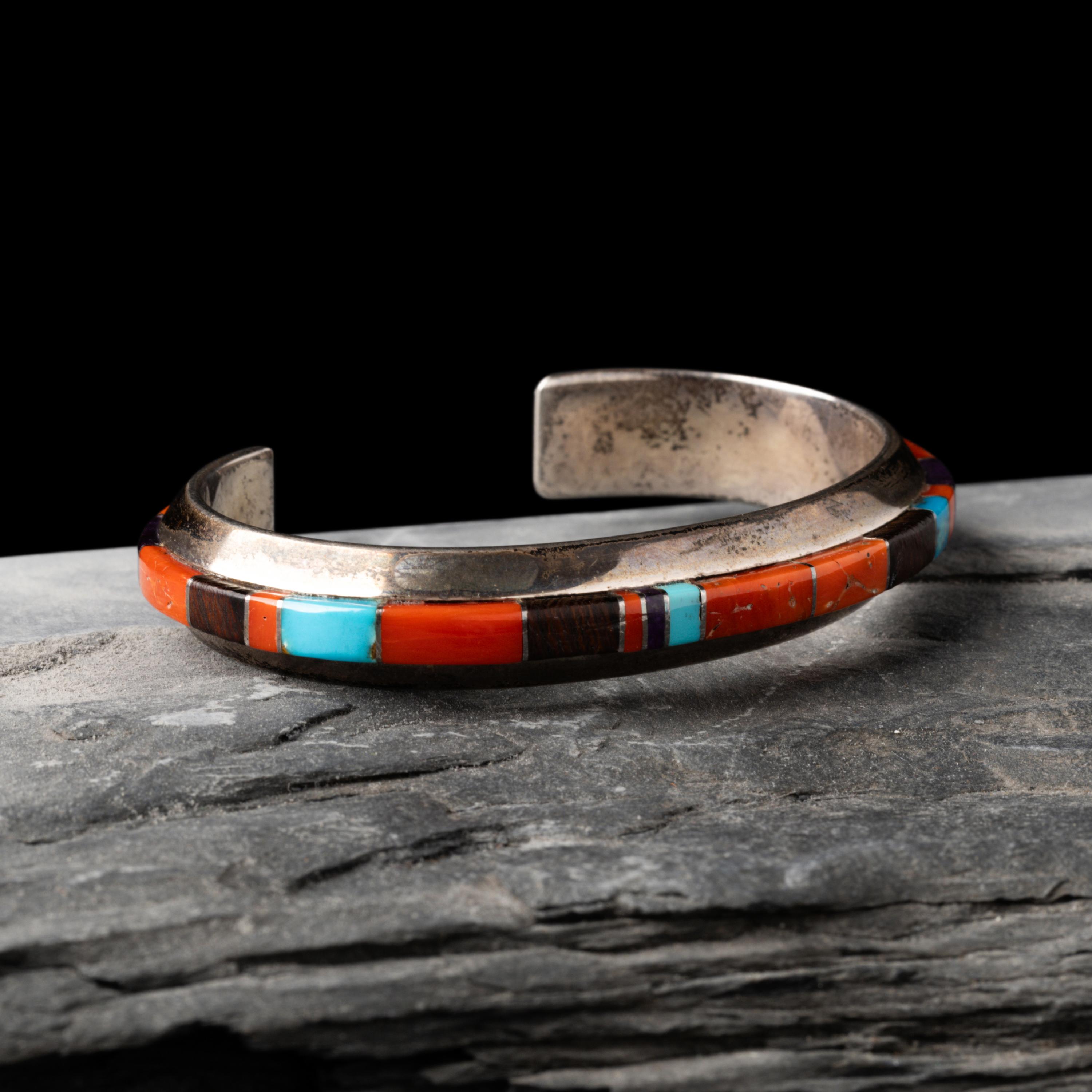Wes Willie (Diné, b. 1957) — Sterling Silver and Cobblestone Inlay Cuff Bracelet