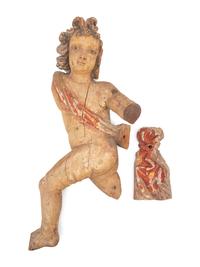 A Spanish Colonial Painted Figure of a Draped Putto