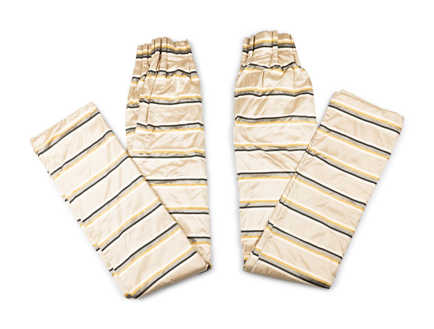A Pair of Noblis Silk Upholstered Custom Throw Pillows and a Pair of Custom Curtain Panels