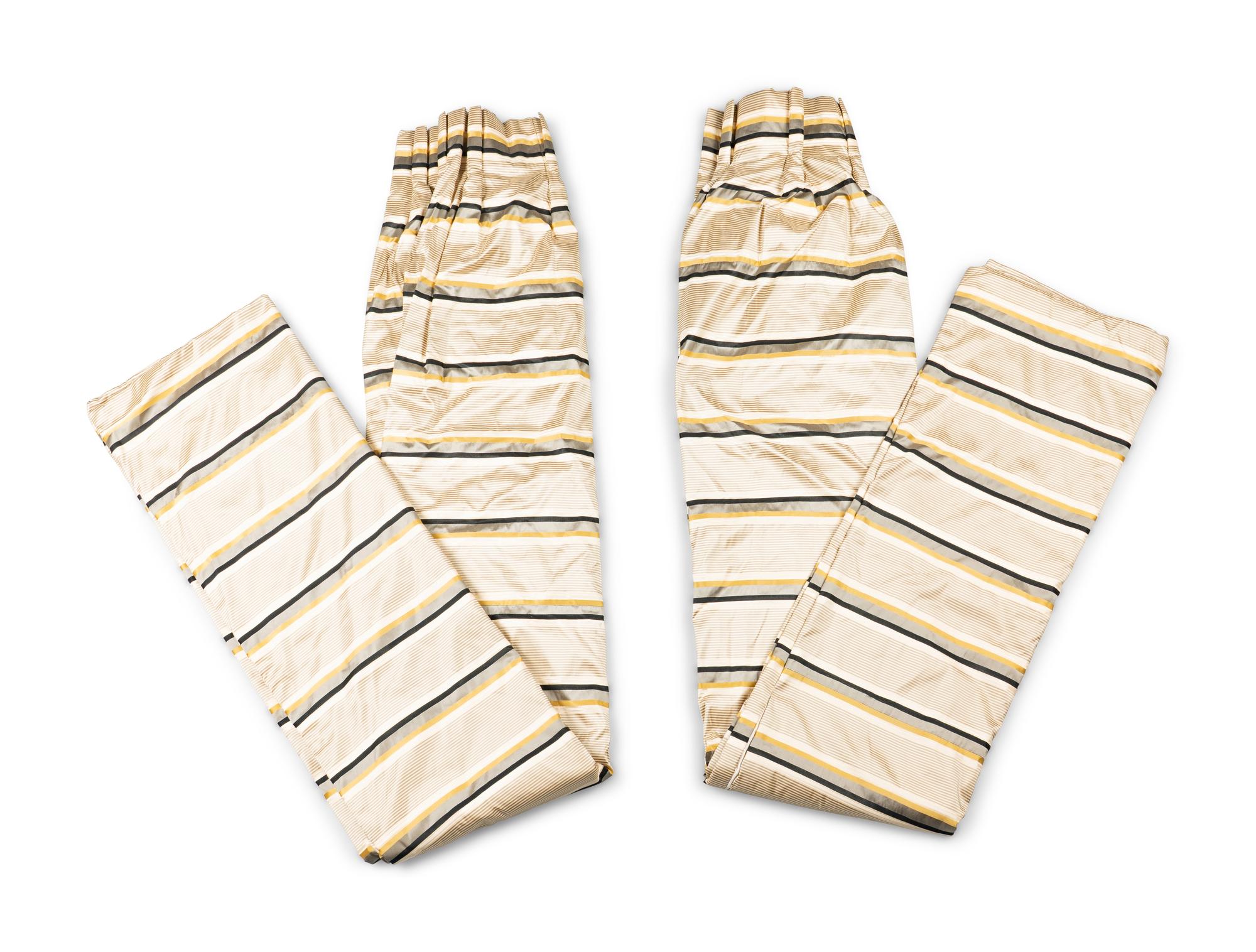 A Pair of Noblis Silk Upholstered Custom Throw Pillows and a Pair of Custom Curtain Panels