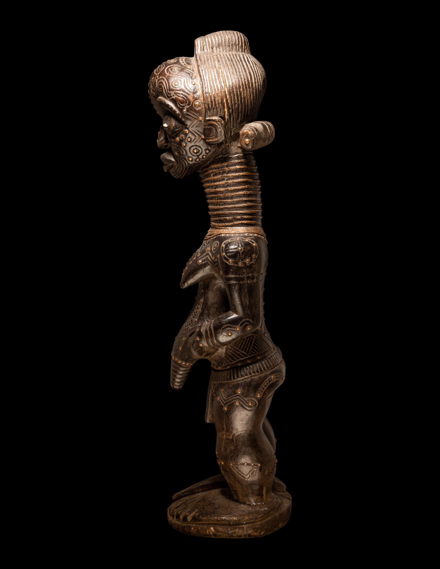 A Bena Lulua Wood Standing Female Figure