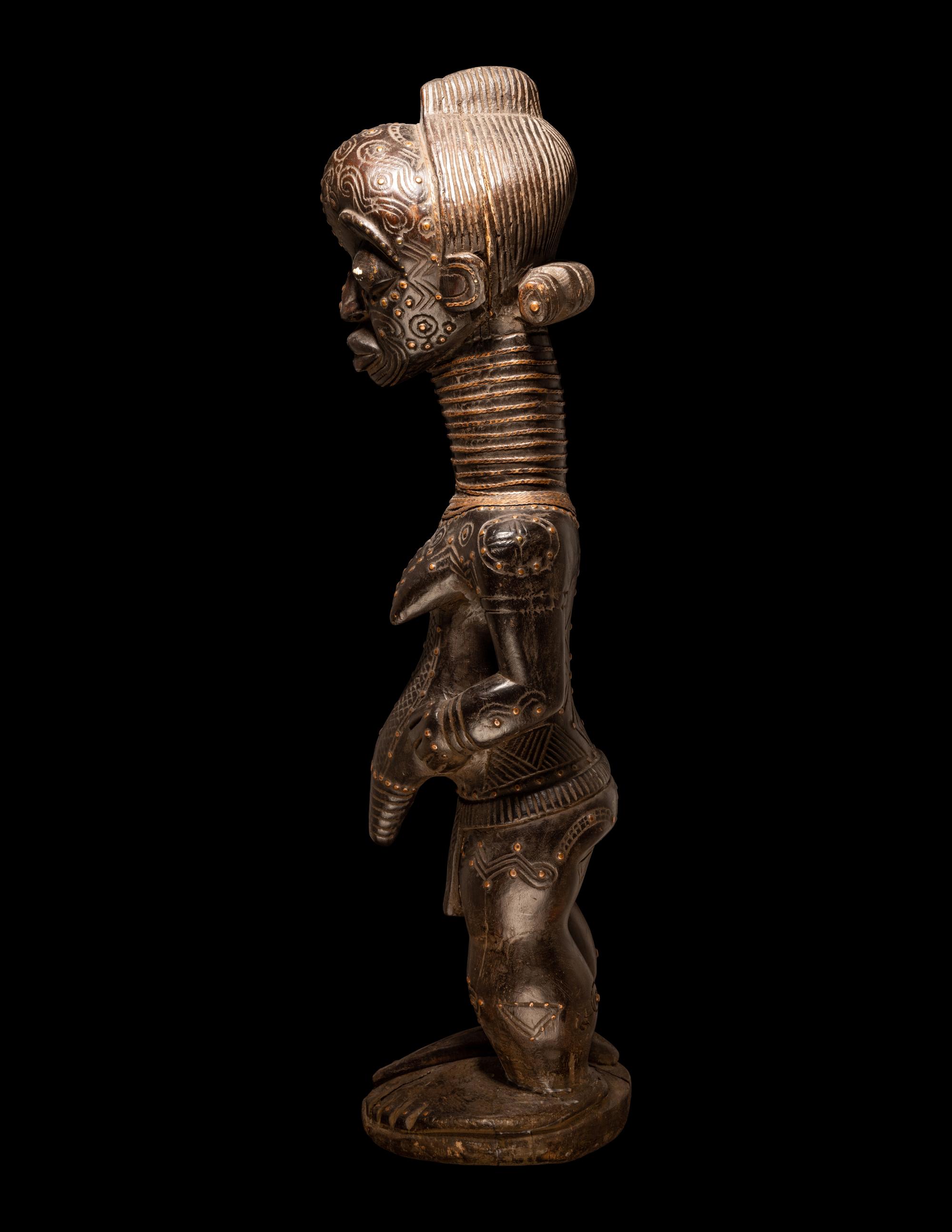 A Bena Lulua Wood Standing Female Figure