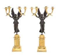 A Pair of Empire Gilt and Patinated Bronze Four-Light Candelabra Height 24 1/2 inches. — CLAUDE FRANCOIS RABIAT, FIRST QUARTER 19TH CENTURY