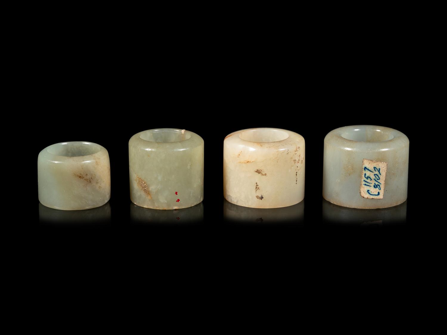 Four Celadon Jade Archer's Rings