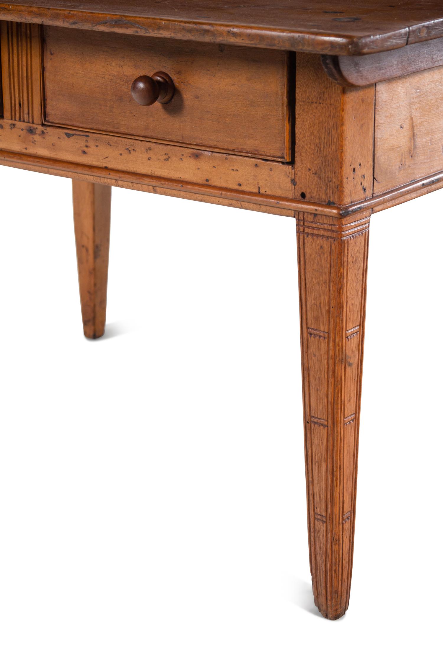 A Continental Fruitwood Lift-Top Two-Drawer Table