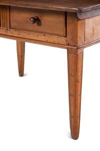 A Continental Fruitwood Lift-Top Two-Drawer Table
