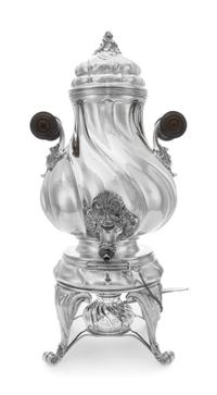 An Italian Silver Kettle on Lamp Stand, Buccellati, Milan, Second Half 20th Century, of twisted baluster form, with foliate handles hav