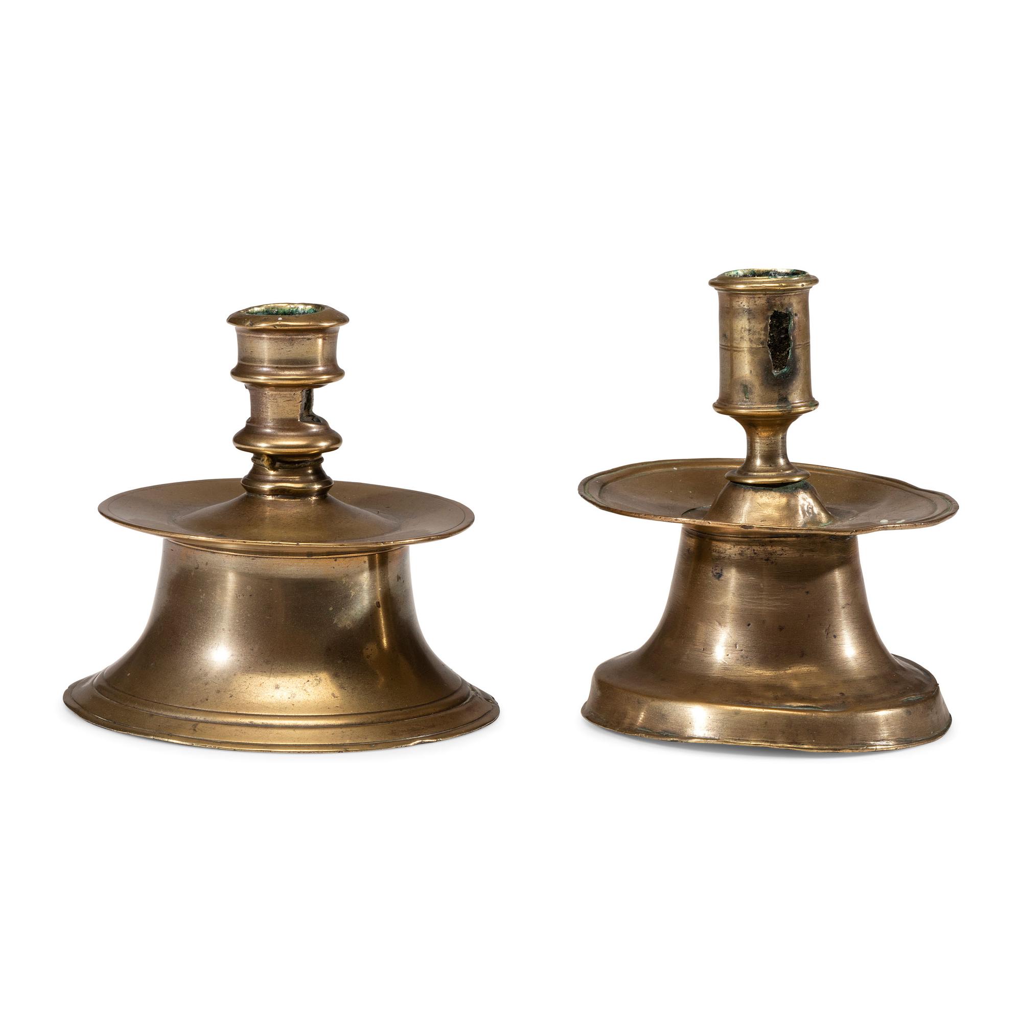 Two Dutch Brass Capstan Candlesticks