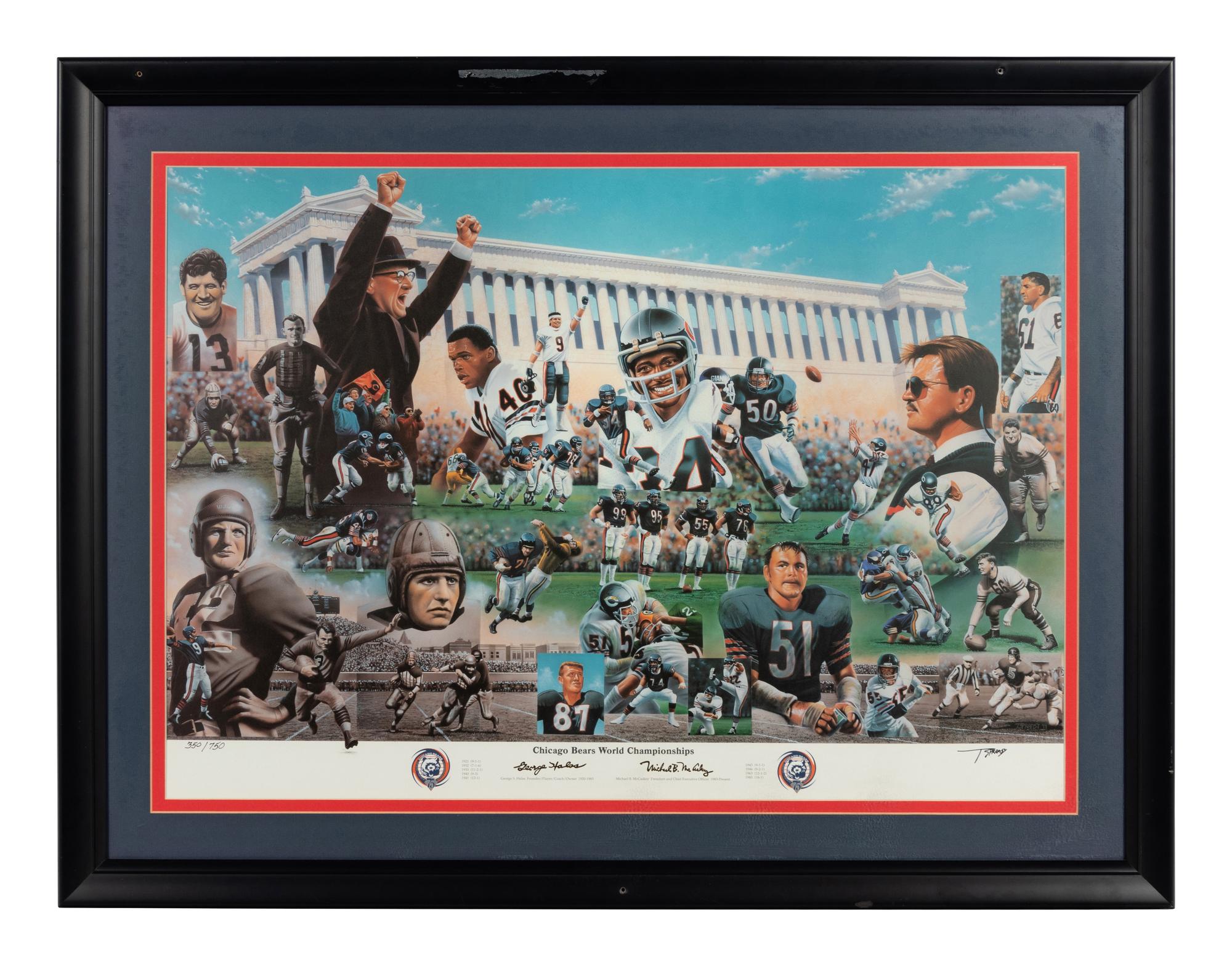 A Group of Seven Chicago Bears Artworks Formerly Displayed at Mike Ditka’s Restaurant
