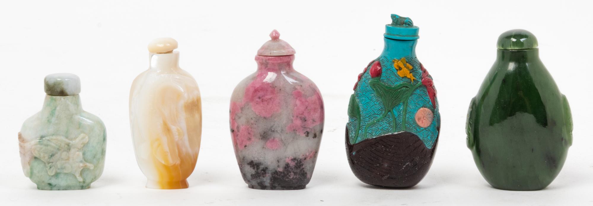 A Set of Five Snuff Bottles Height of tallest 2 1/2 inches.