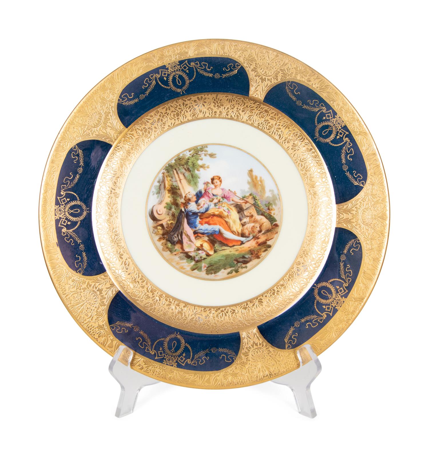 A Set of Ten Limoges Porcelain Polychrome and Gilt-Encrusted Cabinet Plates — Late 19th Century