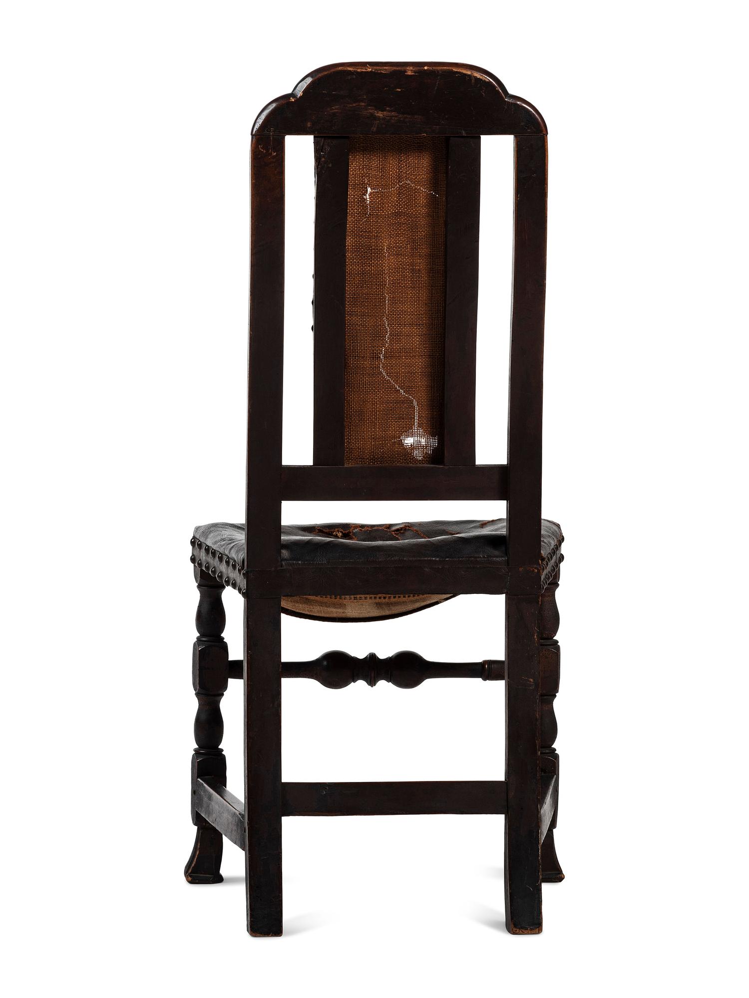 A William and Mary Leather Upholstered Spanish-Foot Side Chair