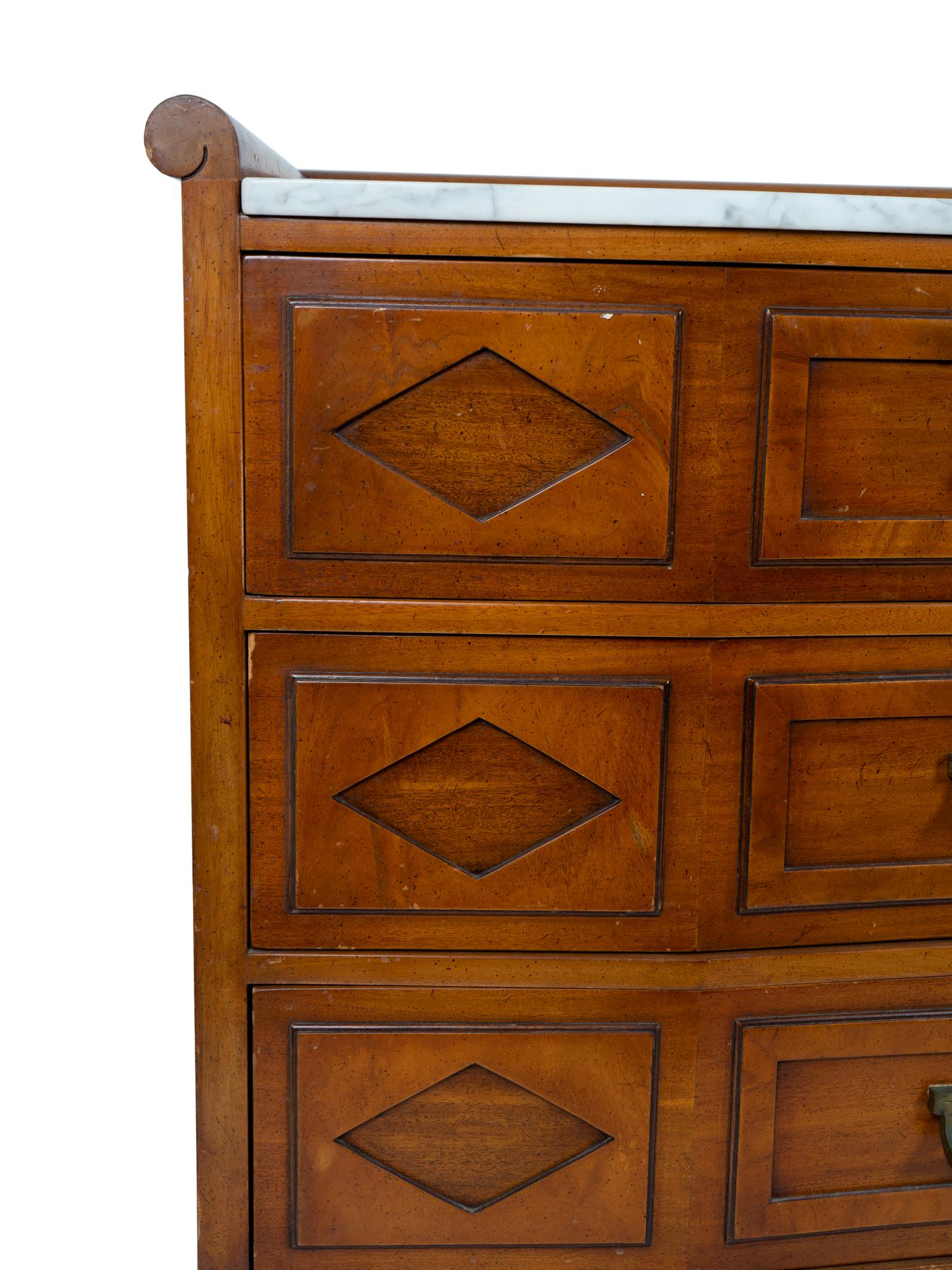 A Directoire Style White Marble Top Mahogany Dresser — 20TH CENTURY