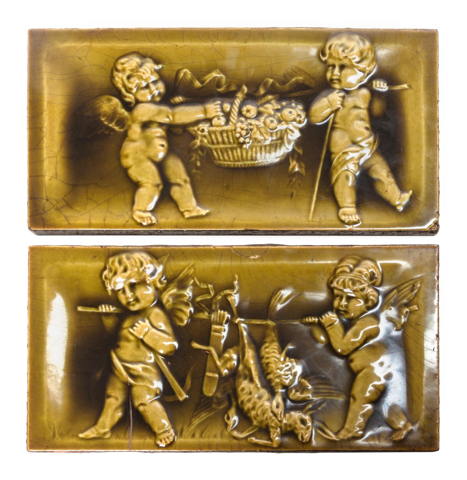 Four Pottery Tiles Height of taller pair 12 inches.
