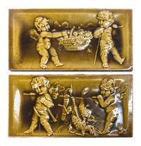 Four Pottery Tiles Height of taller pair 12 inches.