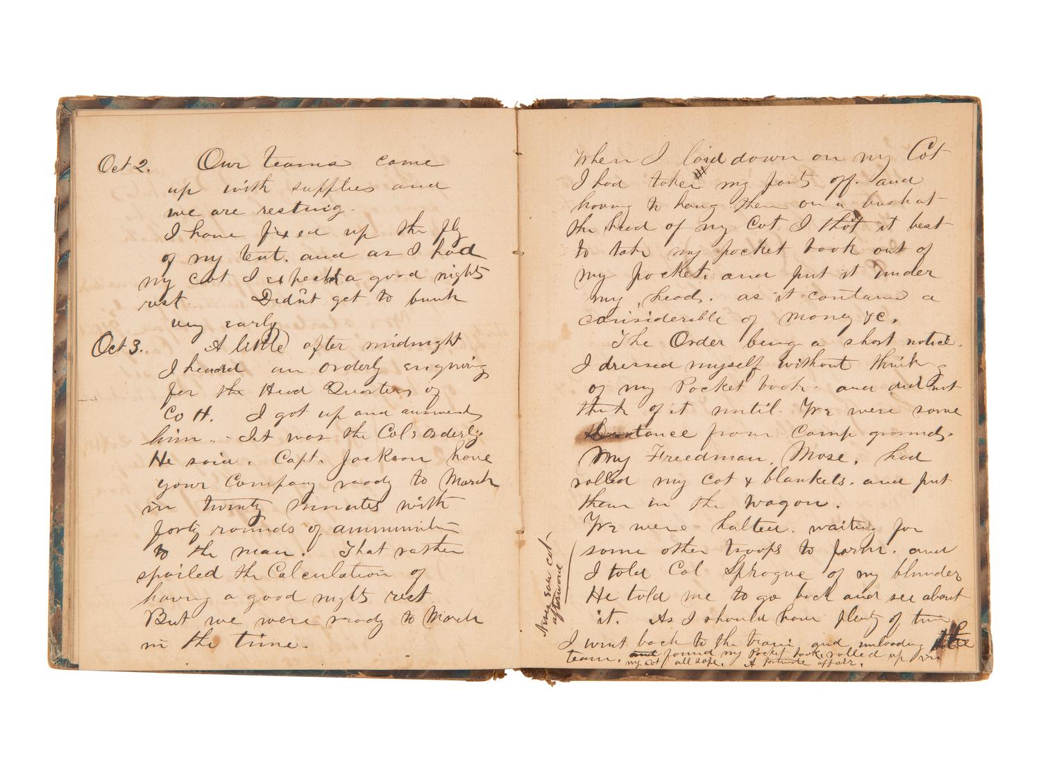 JACKSON, Col. Oscar L. (1840-1920). Five journals, incl. descriptions of Oscar L. Jackson's political activism during the 1860 campaign and his service with 63rd OVI, with campaign broadside noting Jackson as a speaker.