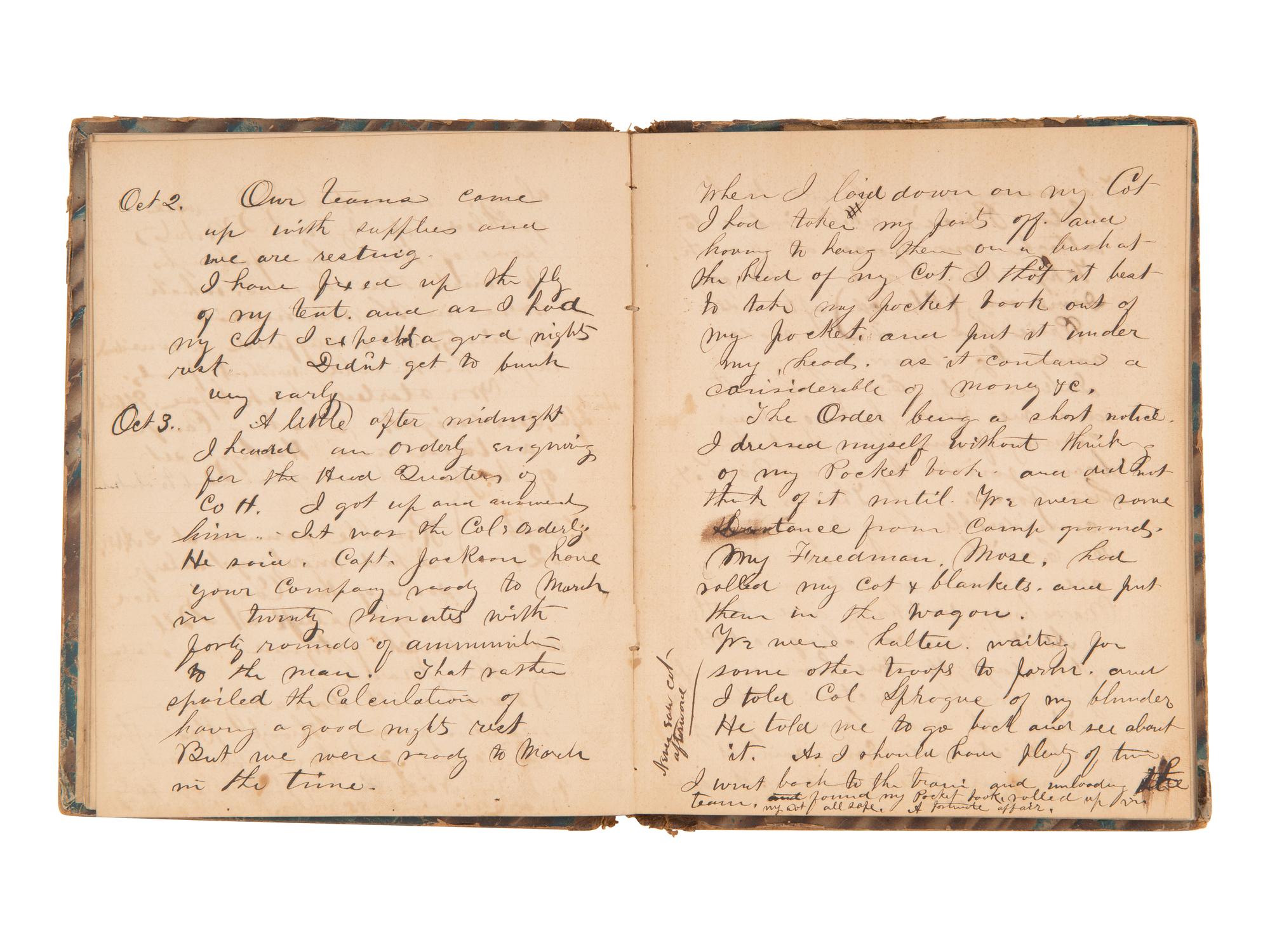 JACKSON, Col. Oscar L. (1840-1920). Five journals, incl. descriptions of Oscar L. Jackson's political activism during the 1860 campaign and his service with 63rd OVI, with campaign broadside noting Jackson as a speaker.