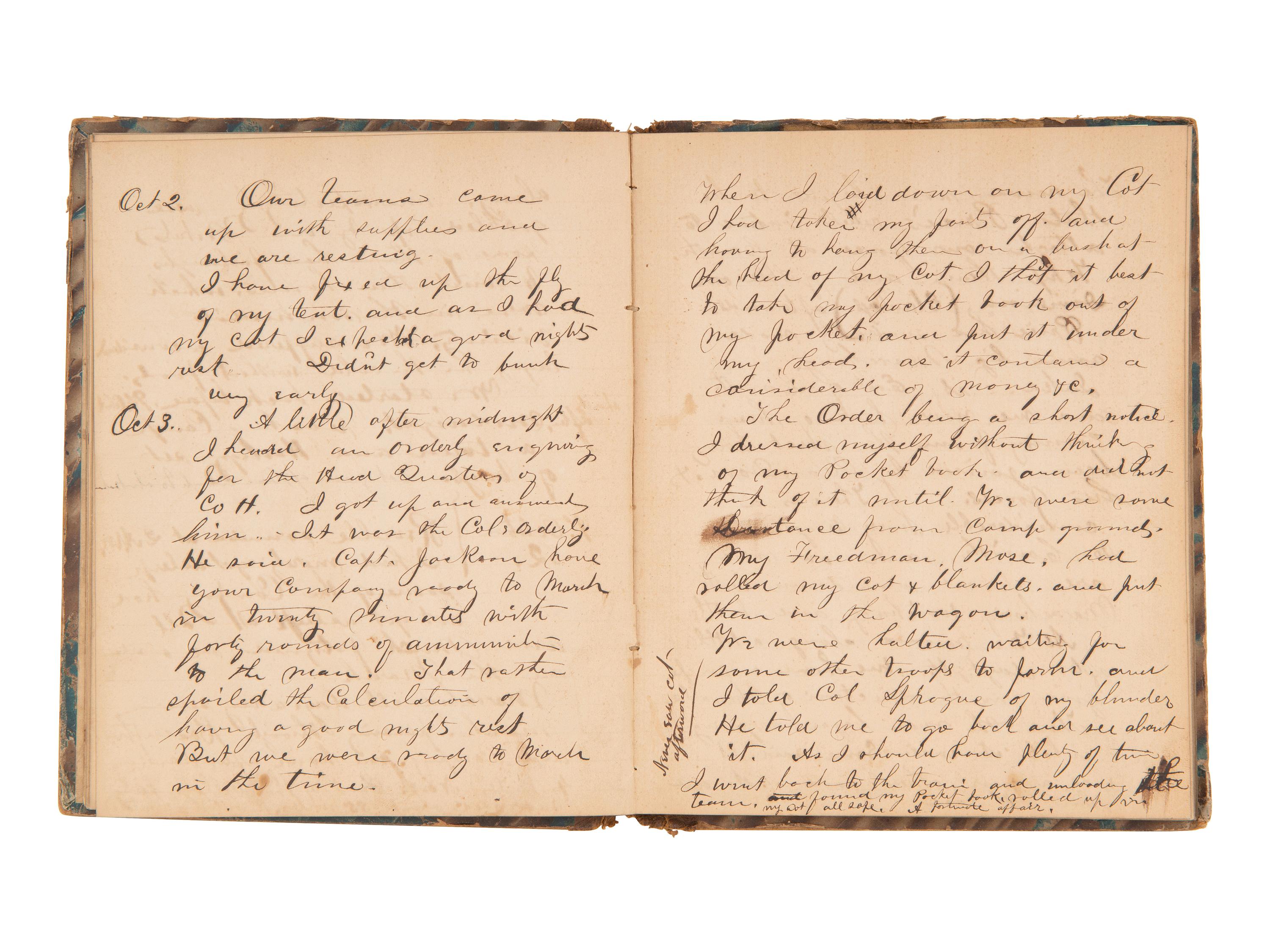 JACKSON, Col. Oscar L. (1840-1920). Five journals, incl. descriptions of Oscar L. Jackson's political activism during the 1860 campaign and his service with 63rd OVI, with campaign broadside noting Jackson as a speaker.