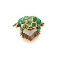 YELLOW GOLD AND POLYCHROME ENAMEL FROG BROOCH