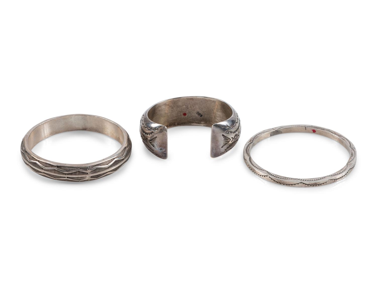 Navajo Heavily Stamped Silver Bracelets