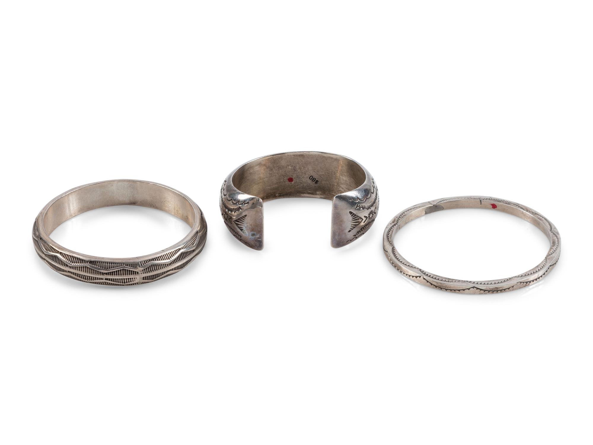 Navajo Heavily Stamped Silver Bracelets