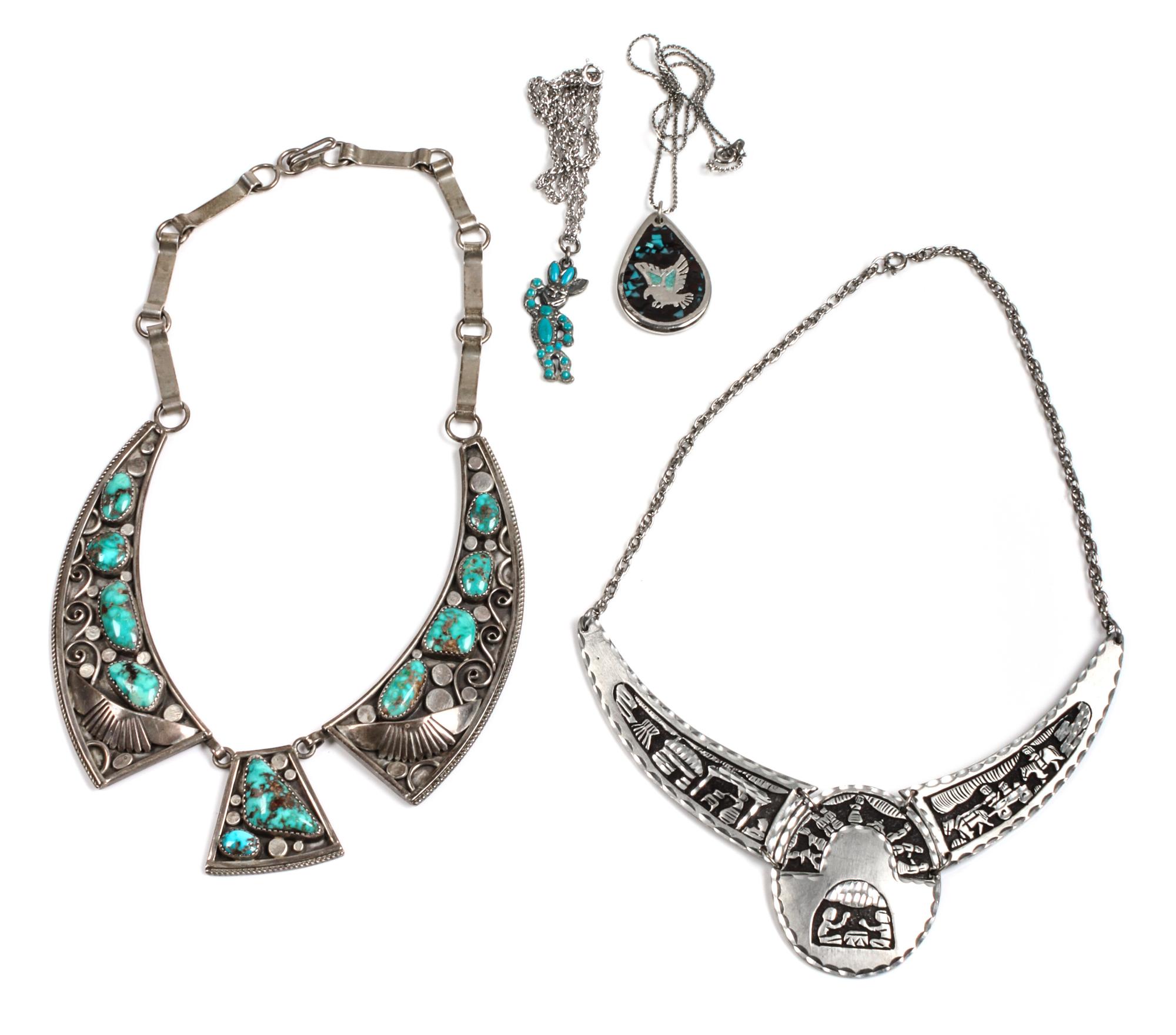 Two Southwestern Silver Necklaces Length of first 15 inches