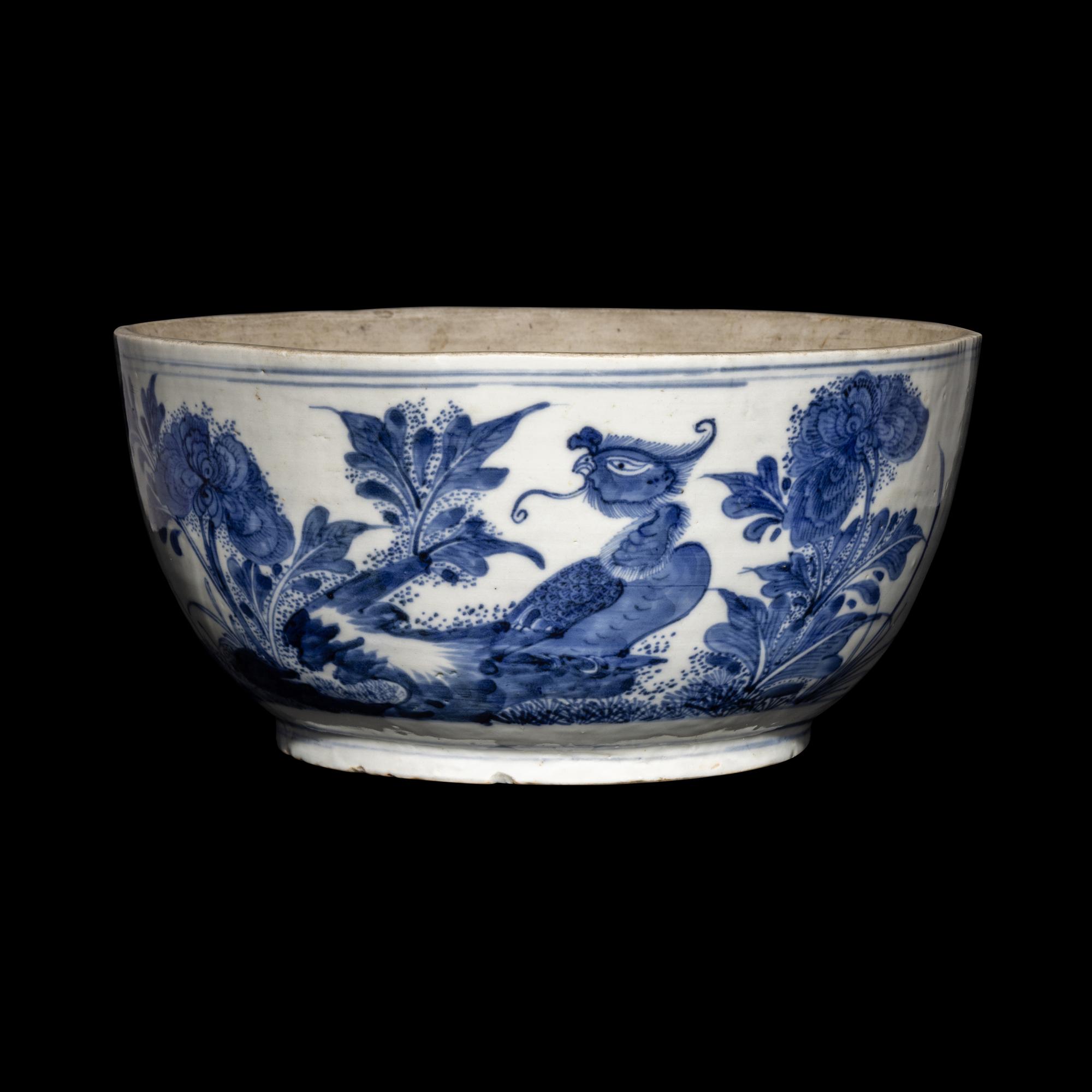 A Chinese Blue and White Porcelain 'Phoenix and Peony' Bowl, 18th Century 清中期 青花鳳穿牡丹紋碗