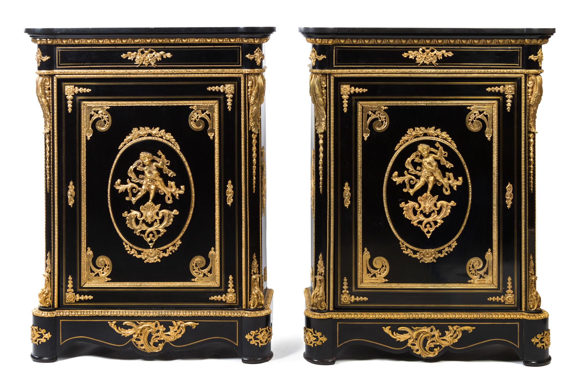 A Pair of Napoleon III Gilt Bronze Mounted Meubles d'Appui Height 47 3/4 x width 35 1/2 x depth 16 1/2 inches. — SECOND HALF 19TH CENTURY