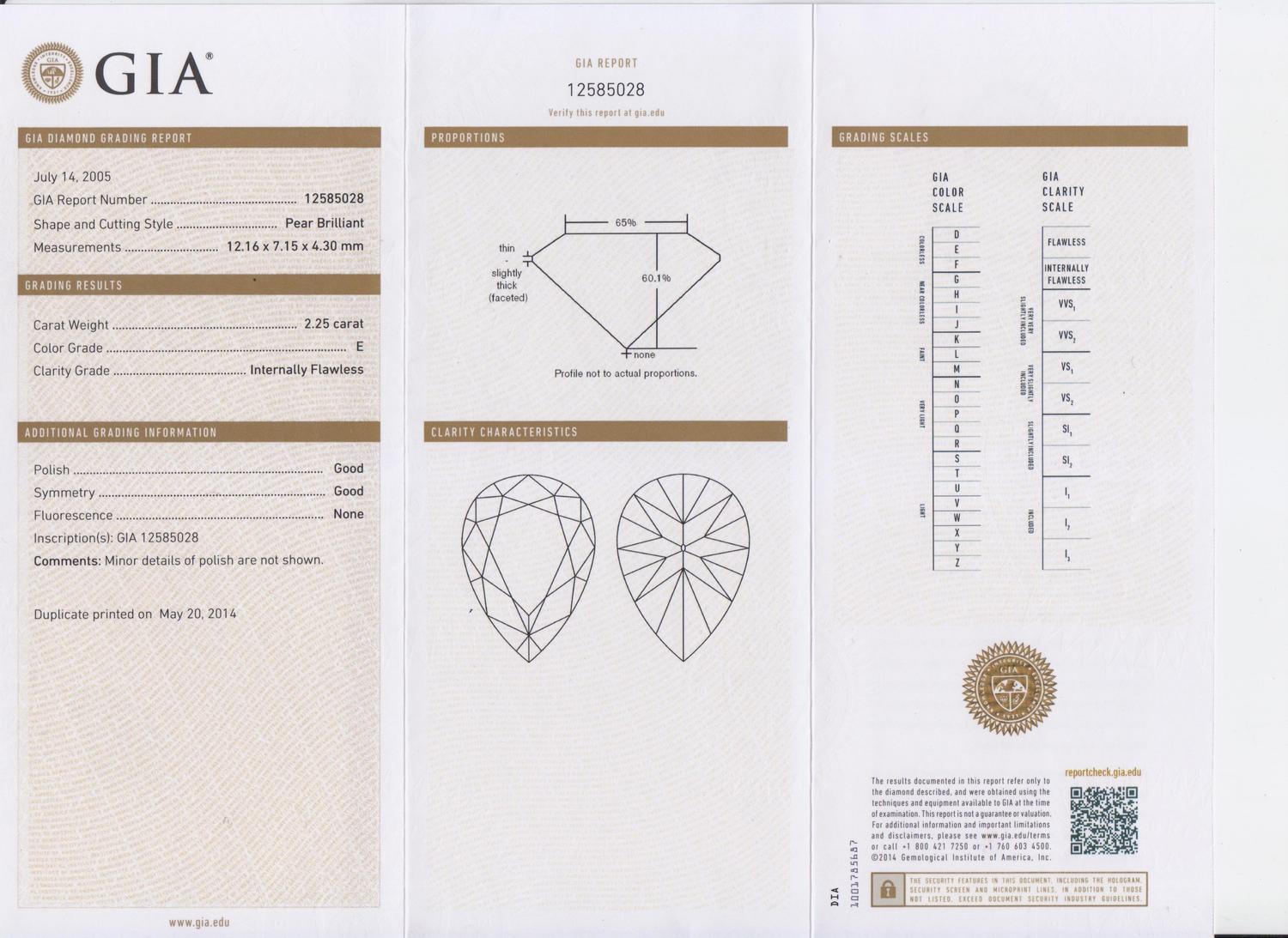 2.25 Carat and 2.07 Carat Pear Shape Brilliant Cut Diamonds