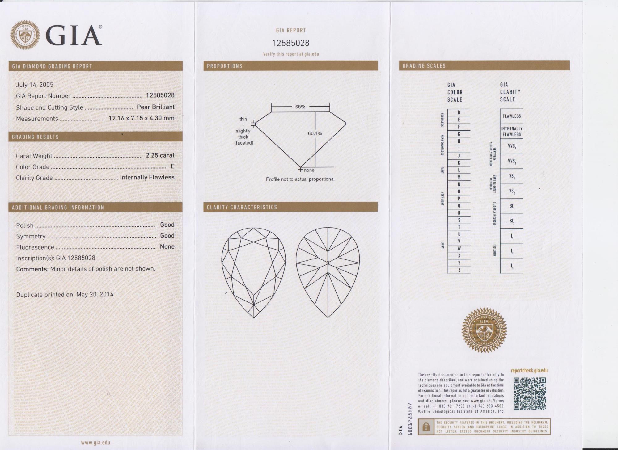 2.25 Carat and 2.07 Carat Pear Shape Brilliant Cut Diamonds