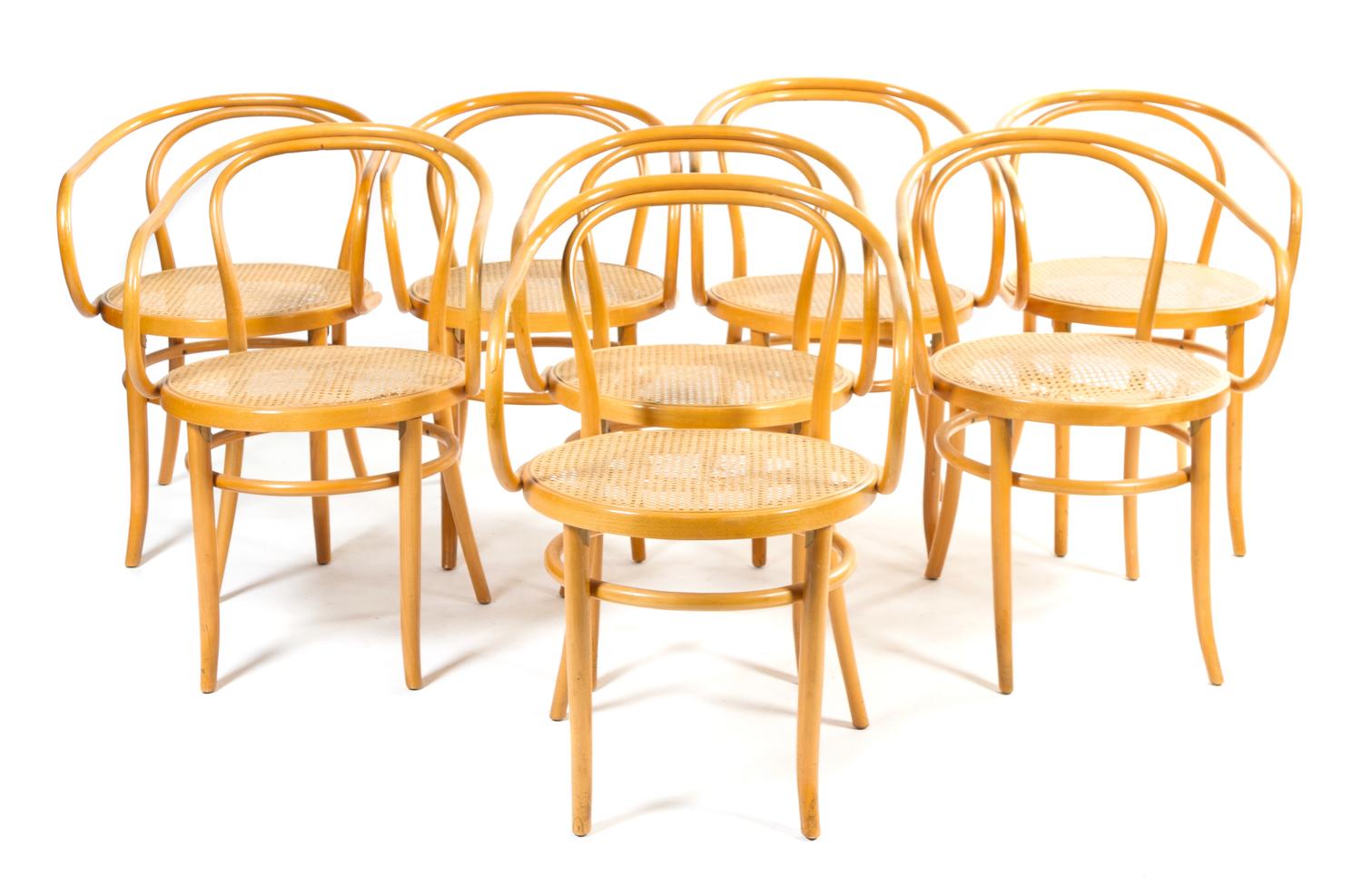 A Set of Eight Thonet Bentwood Armchairs Height 30 1/2 inches.