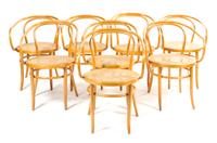 A Set of Eight Thonet Bentwood Armchairs Height 30 1/2 inches.
