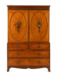 An Edwardian Painted Satinwood Linen Press