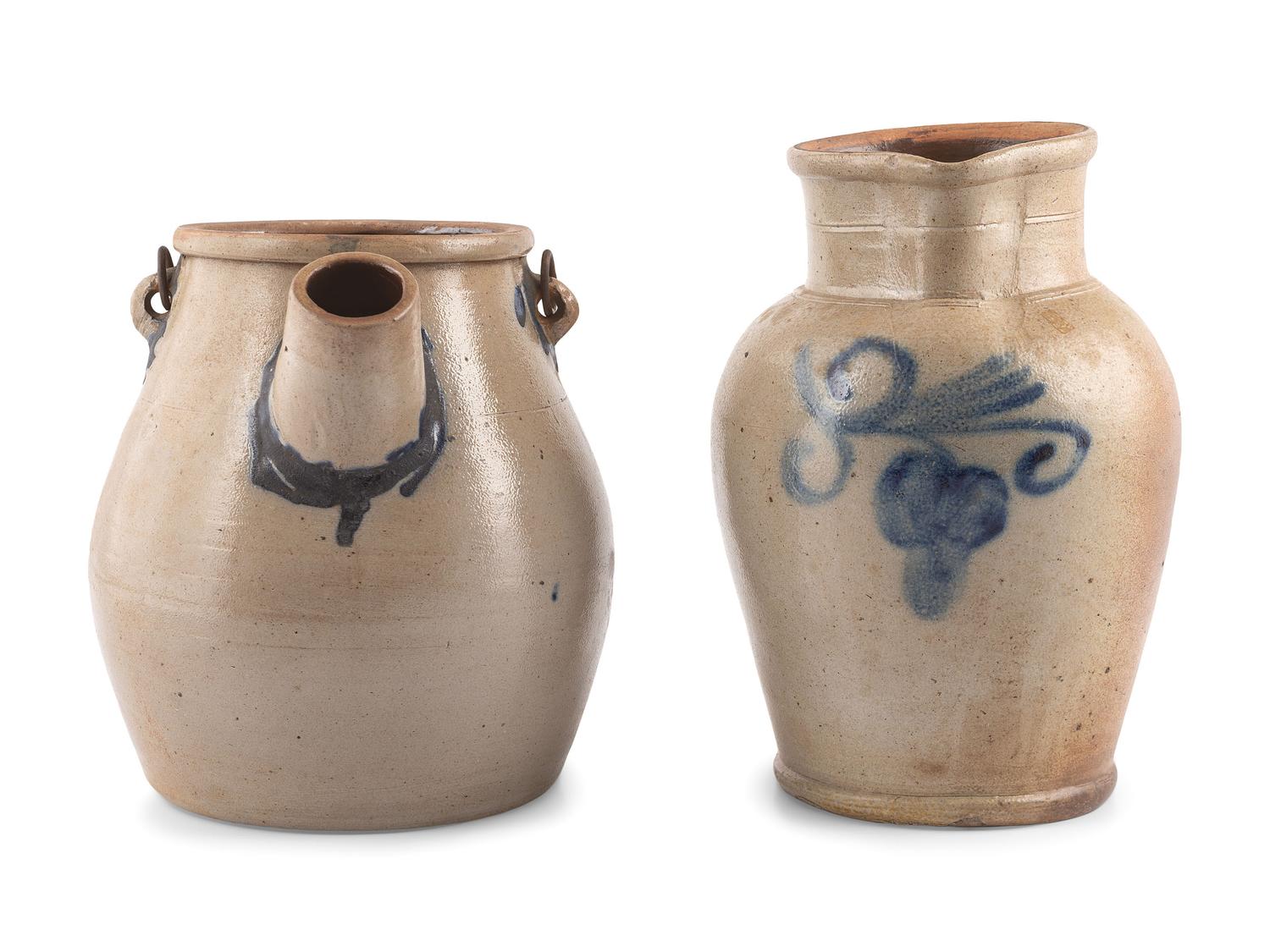 A Cobalt Decorated Stoneware Batter Jug and Pitcher