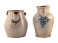 A Cobalt Decorated Stoneware Batter Jug and Pitcher