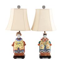 A Pair of Chinese Export Porcelain Figures Mounted as Lamps with Shades