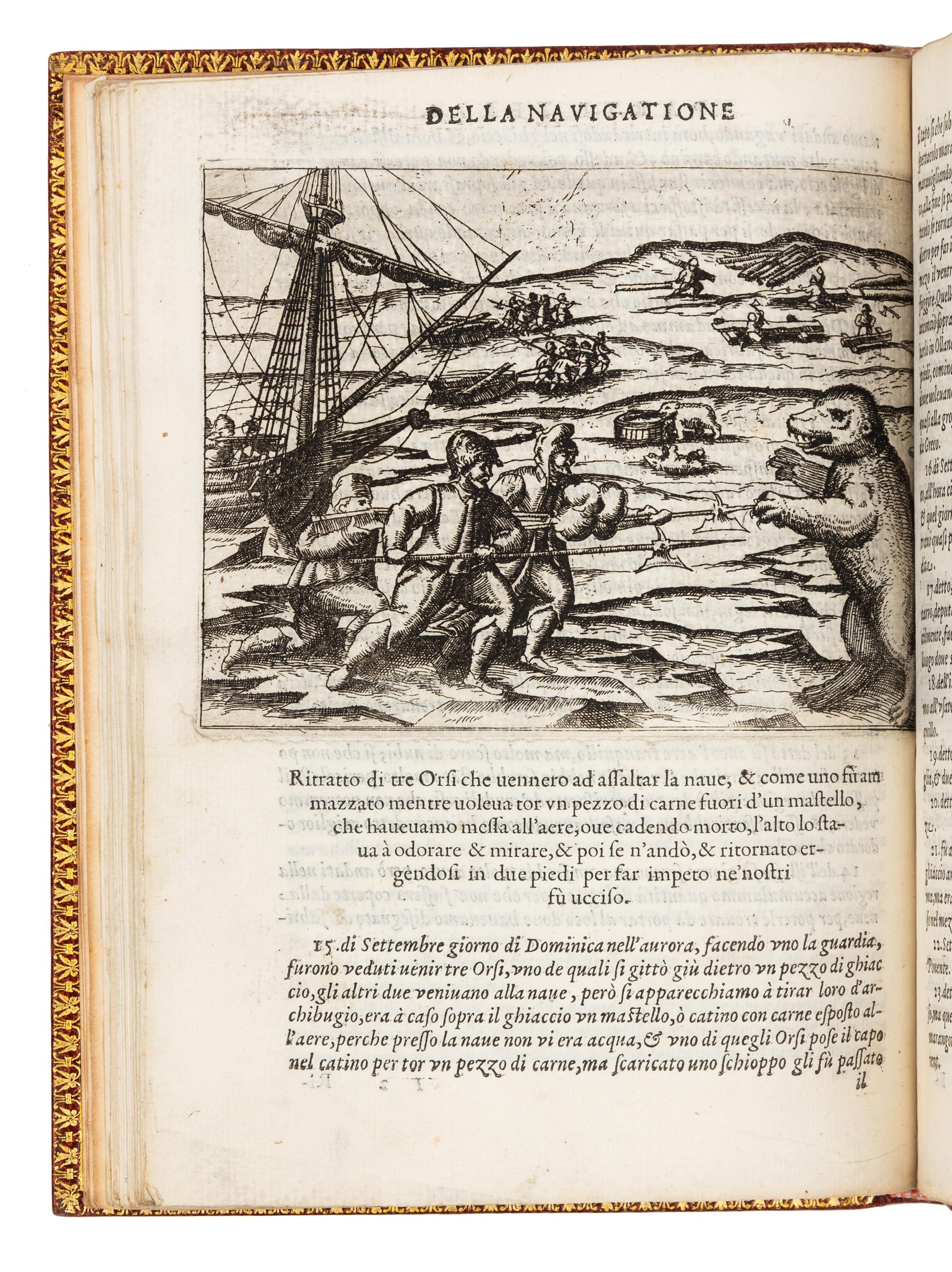 VEER, Gerrit de (ca 1570-ca 1598). Tre Navigationi fatte dagli Olandesi, e Zelandesi... Venice, 1599. FIRST EDITION IN ITALIAN.