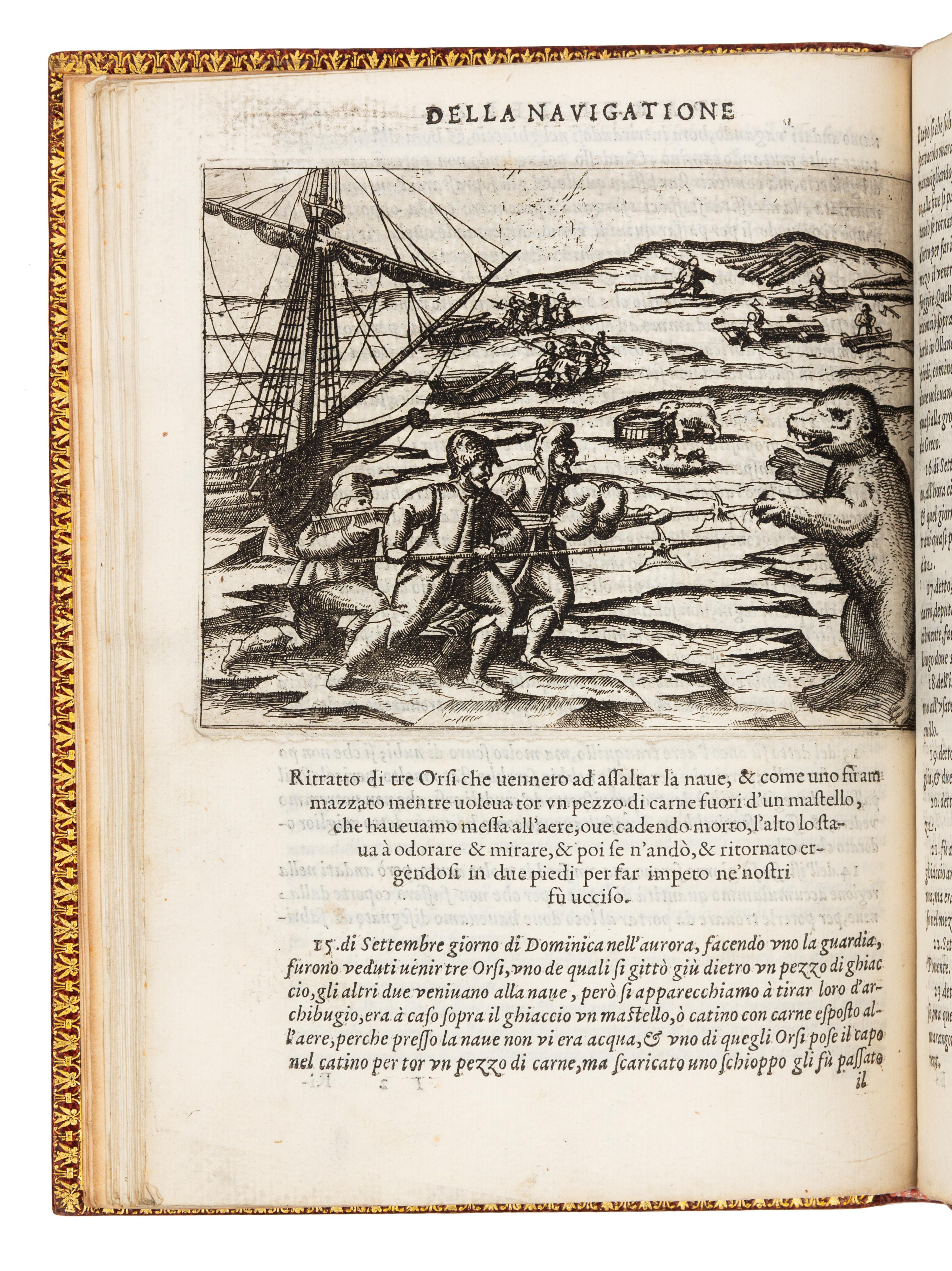 VEER, Gerrit de (ca 1570-ca 1598). Tre Navigationi fatte dagli Olandesi, e Zelandesi... Venice, 1599. FIRST EDITION IN ITALIAN.