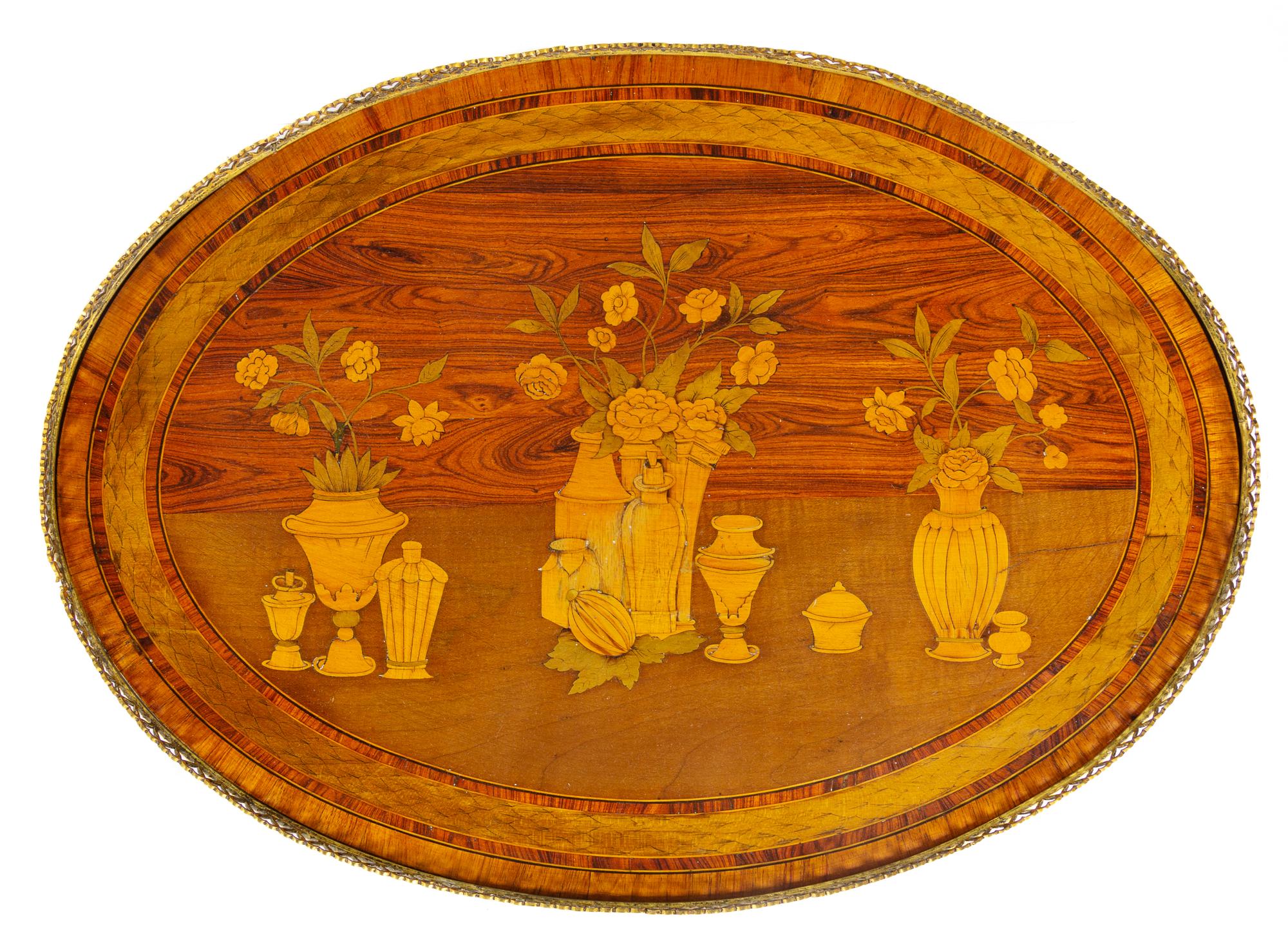 A Pair of Continental Gilt Metal Mounted Marquetry Side Tables