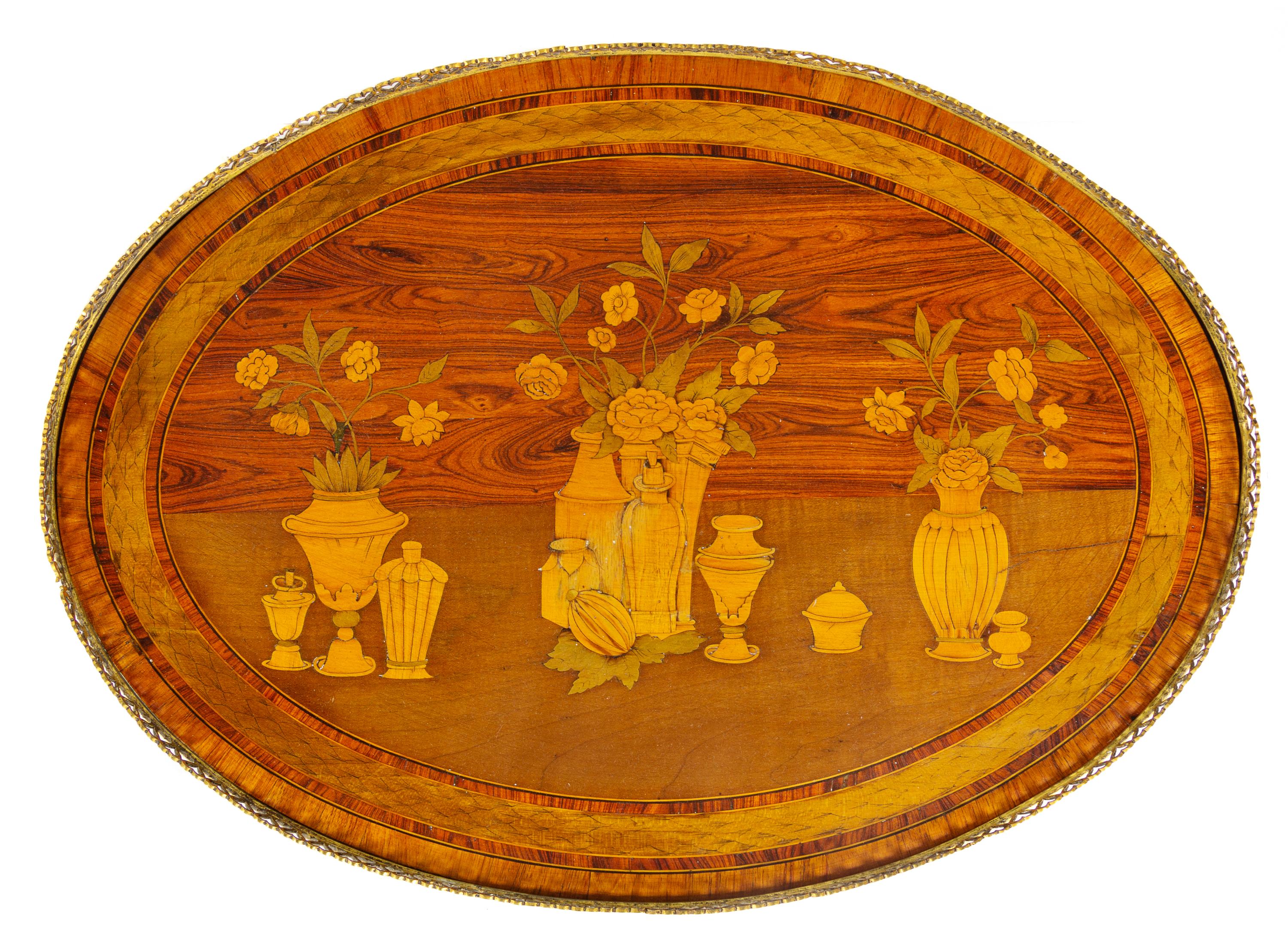 A Pair of Continental Gilt Metal Mounted Marquetry Side Tables