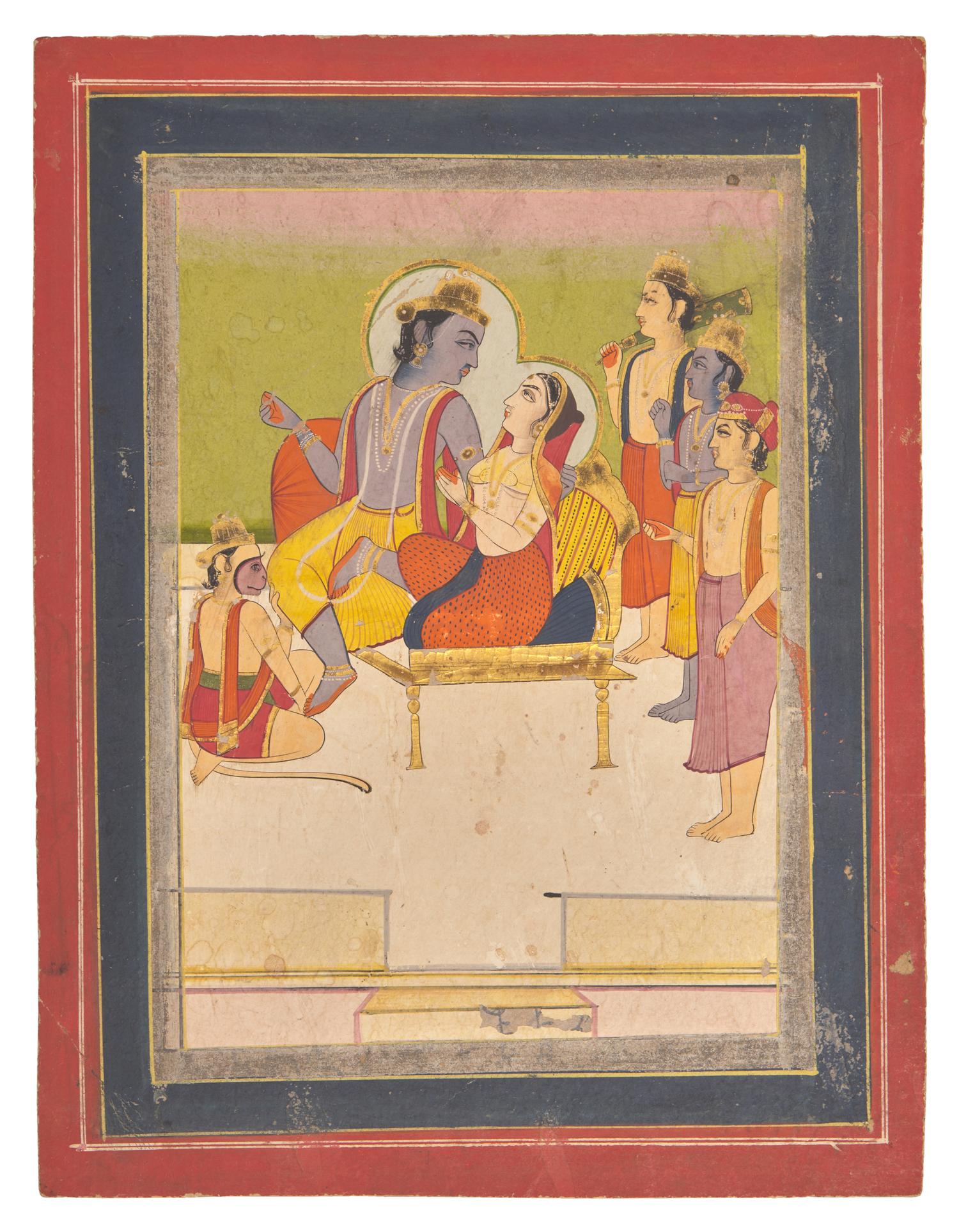 A Painting of Rama and Sita Enthroned with Hanuman, Probably Delhi , Late 19th/Early 20th Century