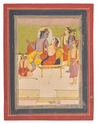 A Painting of Rama and Sita Enthroned with Hanuman, Probably Delhi , Late 19th/Early 20th Century