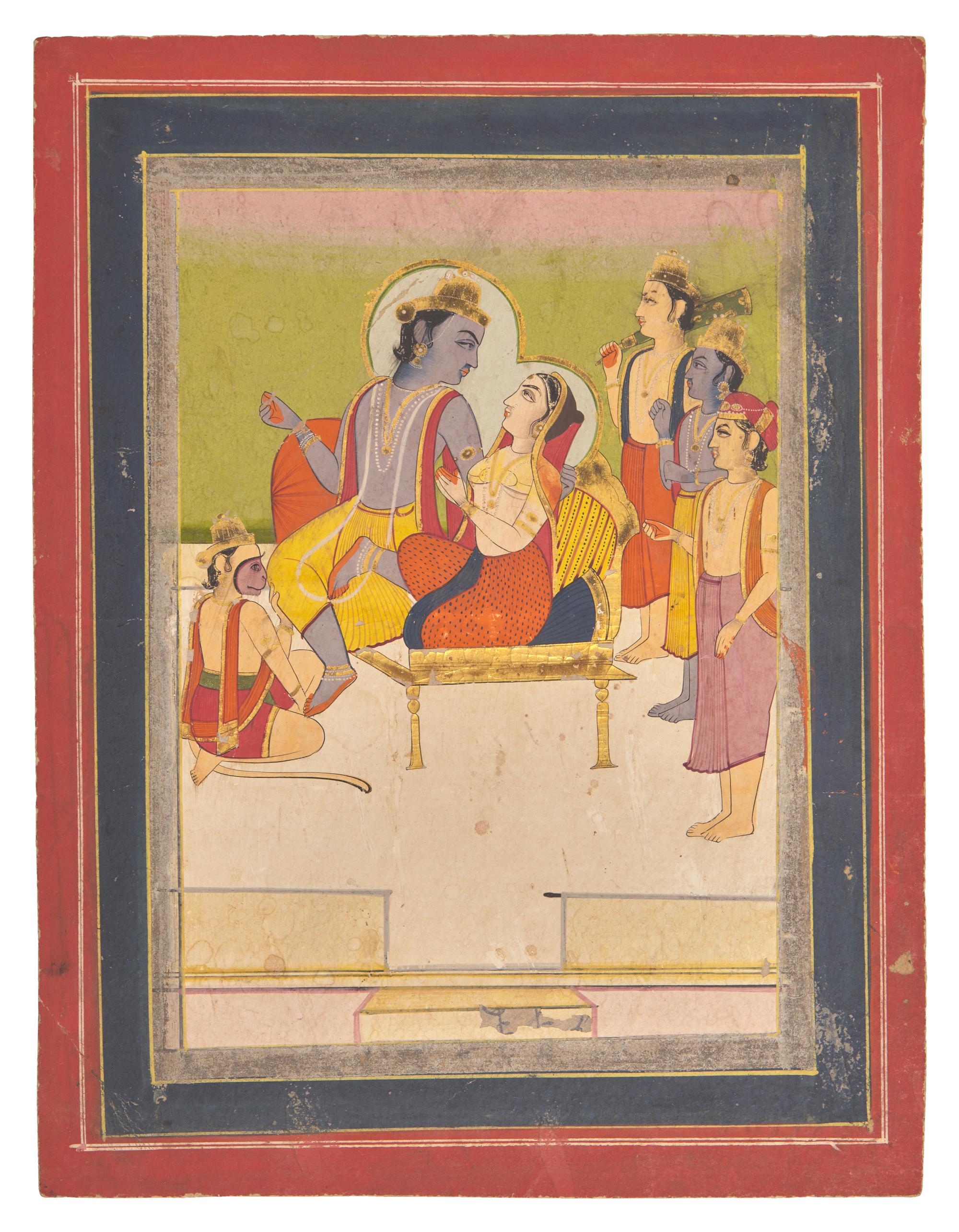 A Painting of Rama and Sita Enthroned with Hanuman, Probably Delhi , Late 19th/Early 20th Century