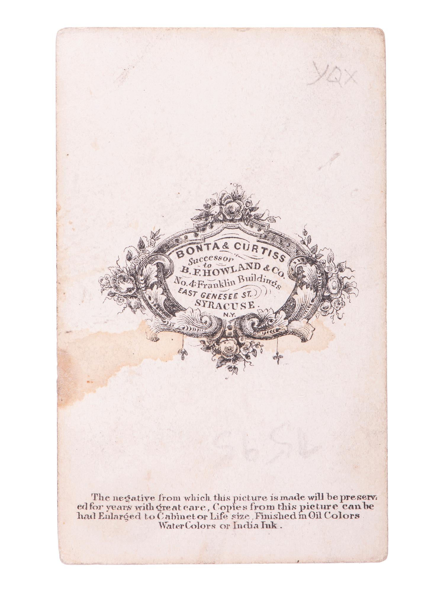 BONTA & CURTISS, photographers. CDV of the Civil War homecoming arch made to welcome Syracuse regiments back from war. Syracuse, NY.