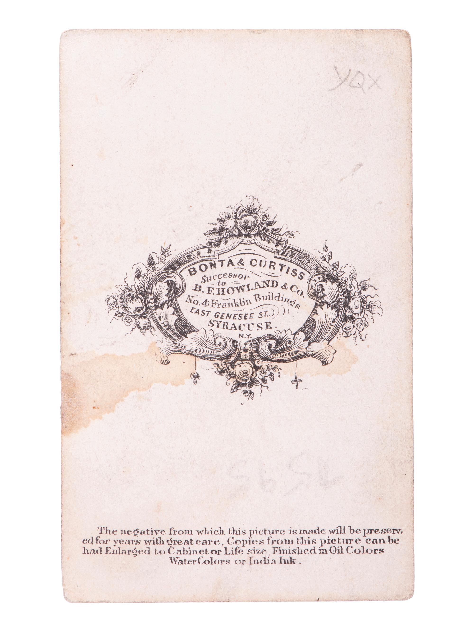 BONTA & CURTISS, photographers. CDV of the Civil War homecoming arch made to welcome Syracuse regiments back from war. Syracuse, NY.