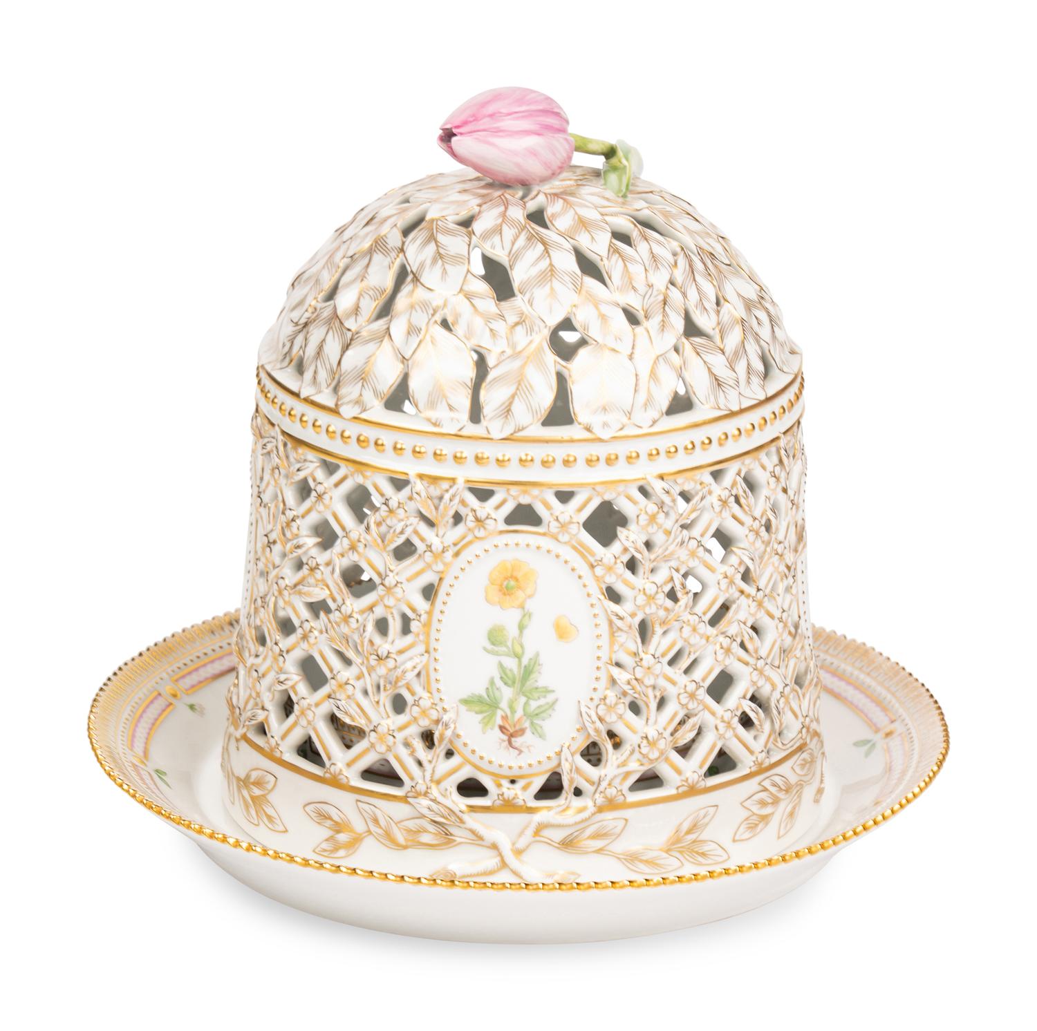 A Royal Copenhagen Flora Danica Porcelain Ice Dome and Stand