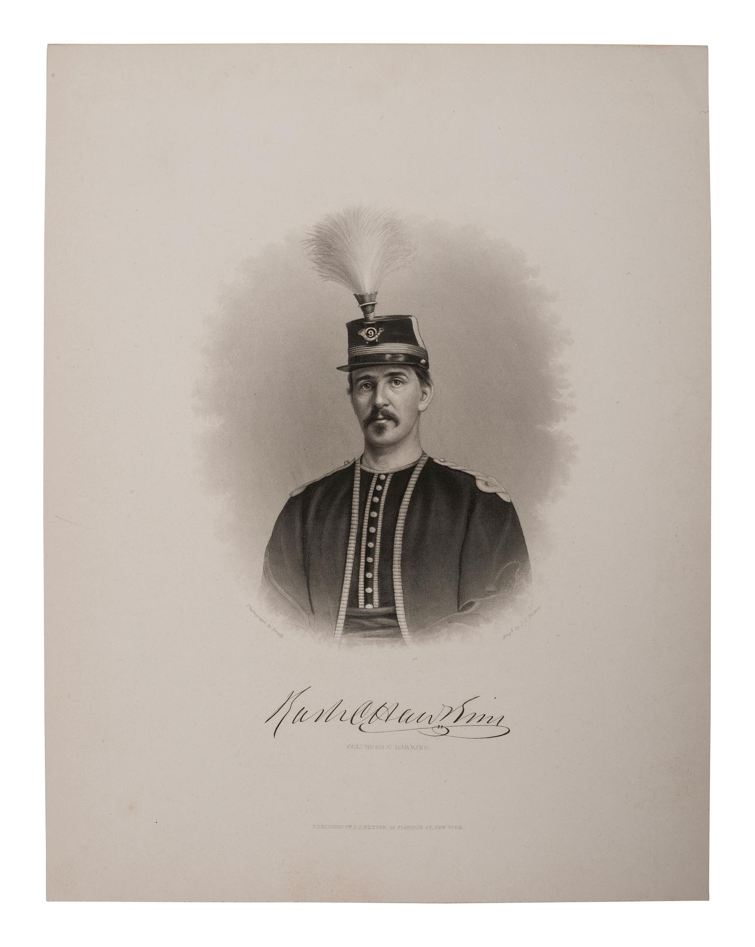 [HAWKINS, Rush C. (1831-1920)]. Group including war-date ALS, CDV, and portrait of a first lieutenant of Hawkins' Zouaves, 9th New York Infantry.